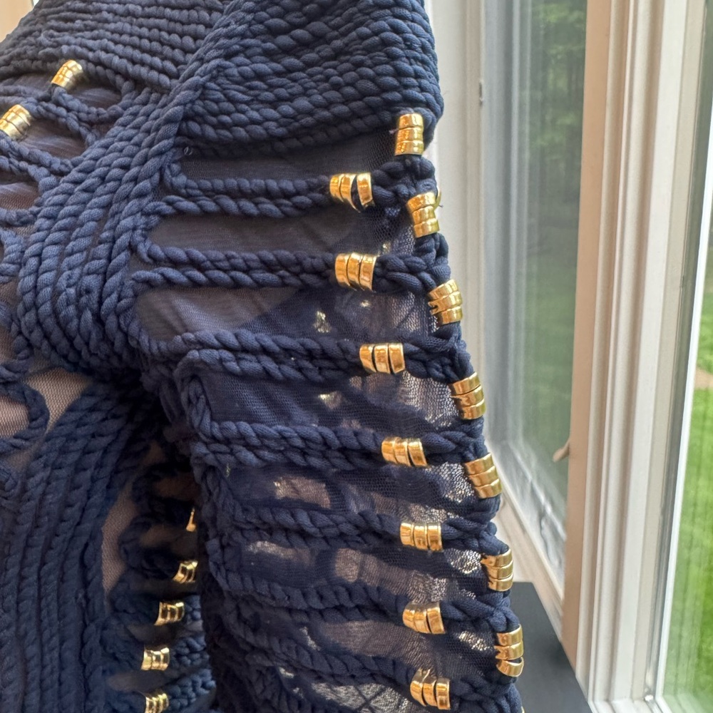 Balmain & H&M Navy and Gold Knit Mesh Sweater - Picture 4 of 10